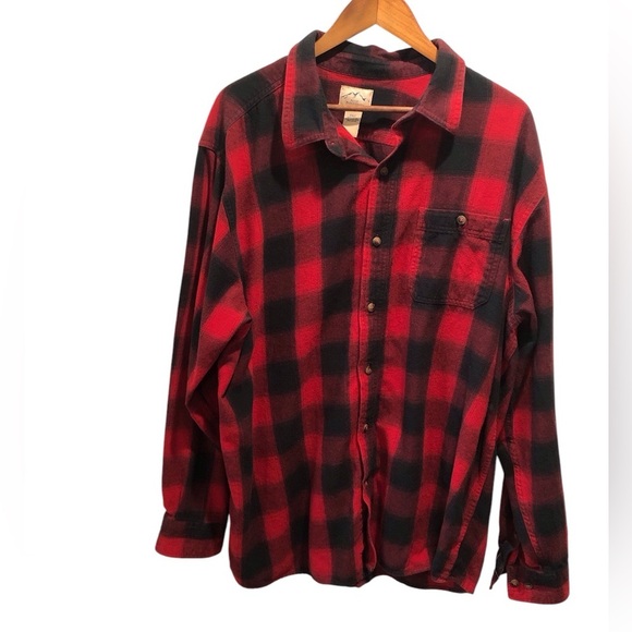 Blue Mountain Mens 2XLT Red and Black Check Print Flannel Shirt Button Up L/S - Picture 1 of 4